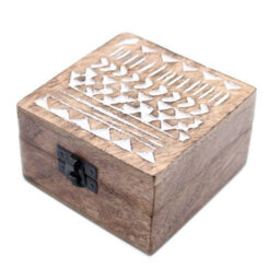 White Washed Wooden Box With Aztec Design - Compact Storage & Decor - thumbnail 3