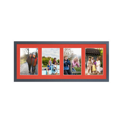 AK Frames 50X20Cm Dark Grey Sleek Multi Photo Frame With Poppy Red Mount - Holds 4 Apertures (4X) 6X4 Photos - image 1