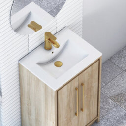 Royal Bathrooms Livora 500mm Natural Oak Floor Standing Vanity Cloakroom Unit 2 Door With Minimalist Basin & Brushed Brass Handle - thumbnail 5