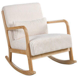 Beliani Rocking Chair Sorsele Corduroy White - thumbnail 4