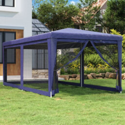 Walplus Party Tent Garden Gazebo Canopy With 6 Mesh Sidewalls Blue 3X6 M Hdpe - thumbnail 1