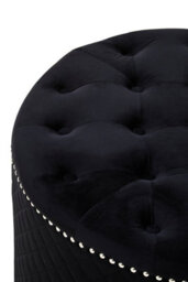 Premier Housewares Interiors By Premier Round Black Velvet Ottoman, Luxurious Padded Footstool With Button Tufted Seat, Stud Detail Tufted Sides - thumbnail 2