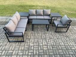 Fimous Aluminium 7 Seater Garden Furniture Outdoor Patio Sofa Set With Rectangular Coffee Table Armchair 2 Side Tables - thumbnail 1