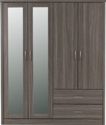 Seconique Lisbon 4 Door Mirrored Wardrobe In Black Wood Grain Finish - thumbnail 2