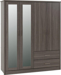 Seconique Lisbon 4 Door Mirrored Wardrobe In Black Wood Grain Finish - thumbnail 1