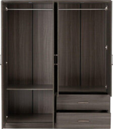 Seconique Lisbon 4 Door Mirrored Wardrobe In Black Wood Grain Finish - thumbnail 3