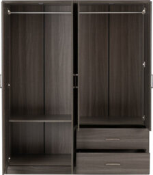 Seconique Lisbon 4 Door Mirrored Wardrobe In Black Wood Grain Finish - thumbnail 4