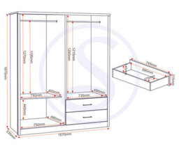 Seconique Lisbon 4 Door Mirrored Wardrobe In Black Wood Grain Finish - thumbnail 9