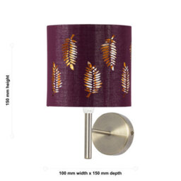First Choice Lighting Brea - Antique Brass Wall Light With Burgundy Fern Shade - thumbnail 4