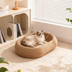 Living And Home 2 In 1 Oval Sisal Cat Scratcher And Bed With Toy Ball And Non-Slip Base, 60Cm W X 40Cm D X 12Cm H - thumbnail 2