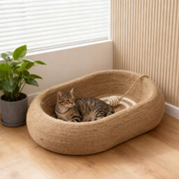 Living And Home 2 In 1 Oval Sisal Cat Scratcher And Bed With Toy Ball And Non-Slip Base, 60Cm W X 40Cm D X 12Cm H - thumbnail 3