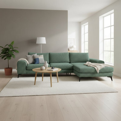 Abakus Direct Venice Chenille Corner Sofa In Rifle Green Right Facing With Deep Seats And Extra-Wide Padded Arms - image 1
