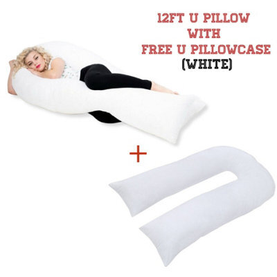 ARLinens 12Ft U Pillow With Free U Pillowcase Long Body Support For Orthopedic Pregnancy Nursing Support