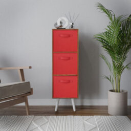 Urbn-Living Urbnliving 80Cm Height 3 Tier Teak Wooden Storage Bookcase Scandinavian Style White Legs With Red Inserts - thumbnail 3