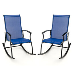 Costway 2 Pieces Outdoor Rocking Chairs Patio Cozy Rockers W/breathable Backrest
