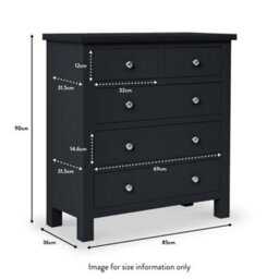 Cornish Black 2 Over 3 Chest Of Drawers Fully Assembled - By Roseland Furniture - thumbnail 5