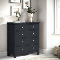 Cornish Black 2 Over 3 Chest Of Drawers Fully Assembled - By Roseland Furniture - thumbnail 3