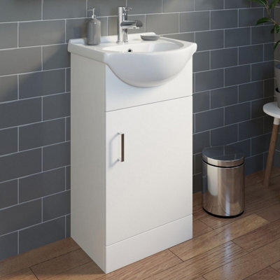 Affine 450mm Bathroom Vanity Unit Floor Standing Basin Sink Single Tap Hole White Gloss - image 1
