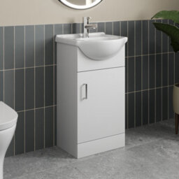 Affine 450mm Bathroom Vanity Unit Floor Standing Basin Sink Single Tap Hole White Gloss - thumbnail 2