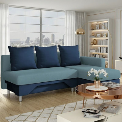 Tom M Corner Sofa Bed For Living Room Chipboard Frame Hr Foam Bonell Spring Wooden Base 215X133X95Cm Light Blue And Blue Right - image 1