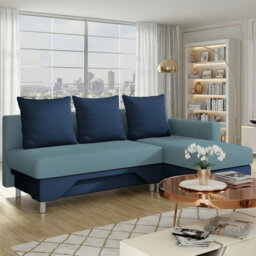 Tom M Corner Sofa Bed For Living Room Chipboard Frame Hr Foam Bonell Spring Wooden Base 215X133X95Cm Light Blue And Blue Right - thumbnail 1