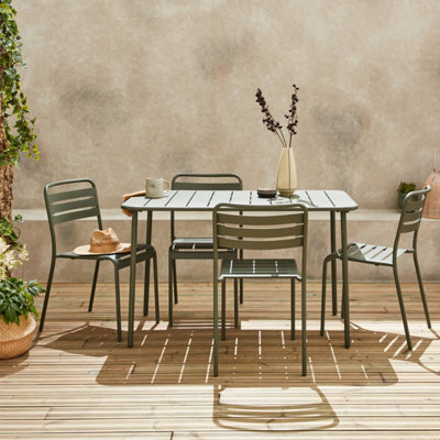 Sweeek - 4-Seater Rectangular Steel Garden Table Set With 4 Chairs Khaki Green 120X70X72.5 Cm - Amelia - image 1