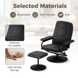 Gainoom Upholstered Faux Leather Armchair Swivel Reclining Chair With Ottoman - thumbnail 6