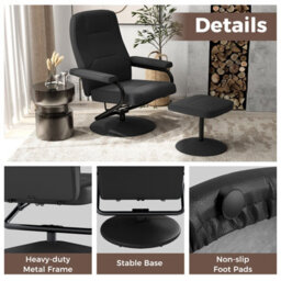 Gainoom Upholstered Faux Leather Armchair Swivel Reclining Chair With Ottoman - thumbnail 8