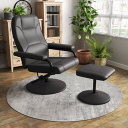 Gainoom Upholstered Faux Leather Armchair Swivel Reclining Chair With Ottoman - thumbnail 5