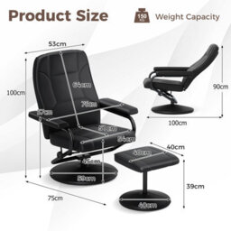 Gainoom Upholstered Faux Leather Armchair Swivel Reclining Chair With Ottoman - thumbnail 2