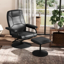 Gainoom Upholstered Faux Leather Armchair Swivel Reclining Chair With Ottoman - thumbnail 4