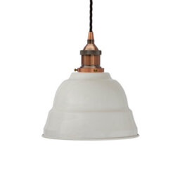 Pale Grey Lincoln Painted Dome Pendant Light With Antique Copper Lamp Holder And Black Twisted Cable - Se Home - thumbnail 1