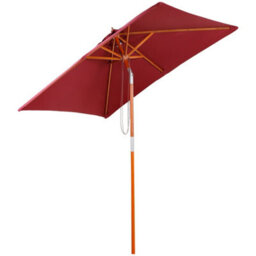 Outsunny Wooden Patio Umbrella Market Parasol Outdoor Sunshade 6 Ribs Wine Red - thumbnail 2