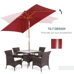 Outsunny Wooden Patio Umbrella Market Parasol Outdoor Sunshade 6 Ribs Wine Red - thumbnail 4
