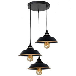 Ledsone 3 Head Black Gold Line Pendant Light For Hanging Lights, Industrial Ceiling Lights For Kitchen Bedroom Living Dining Room