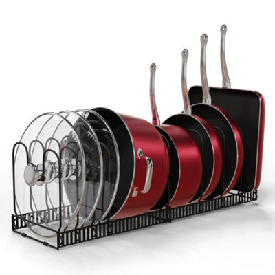 Homiu Expandable Pan Organiser Rack With 10 Adjustable Dividers -Black - image 1