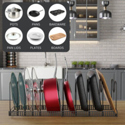 Homiu Expandable Pan Organiser Rack With 10 Adjustable Dividers -Black - thumbnail 2
