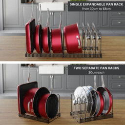 Homiu Expandable Pan Organiser Rack With 10 Adjustable Dividers -Black - thumbnail 5