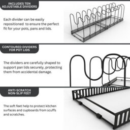 Homiu Expandable Pan Organiser Rack With 10 Adjustable Dividers -Black - thumbnail 3