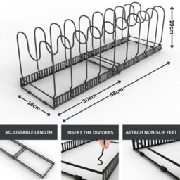 Homiu Expandable Pan Organiser Rack With 10 Adjustable Dividers -Black - thumbnail 6