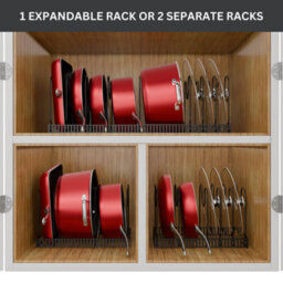 Homiu Expandable Pan Organiser Rack With 10 Adjustable Dividers -Black - thumbnail 4