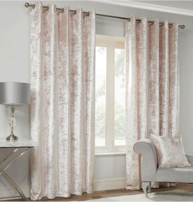 Luxury Living Crushed Velvet Effect Ring Top Curtains Blush - image 1