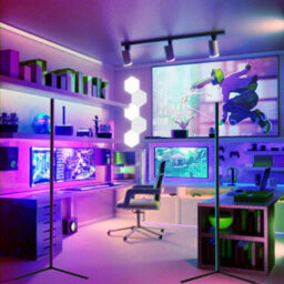 Vrygle Black Led Corner Floor Lamp Rgb Atmosphere Bedside Night Light Game Living Room - thumbnail 6