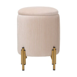 Living And Home Modern Pleated Beige Velvet Storage Ottoman With Metal Base - thumbnail 3