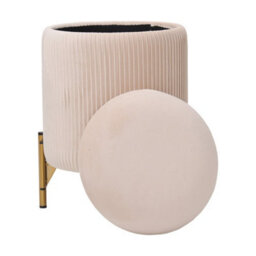 Living And Home Modern Pleated Beige Velvet Storage Ottoman With Metal Base - thumbnail 4