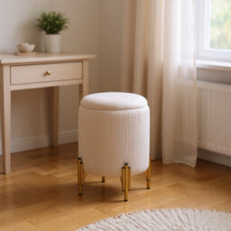 Living And Home Modern Pleated Beige Velvet Storage Ottoman With Metal Base