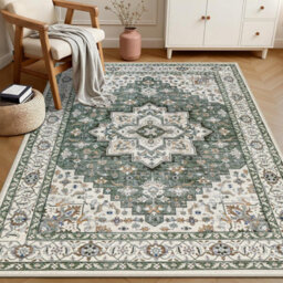 5X7 Area Rug For Living Room, Washable, Traditional, Vintage Green Soft Distressed Oriental Design With Vintage Charm For Bedroom - thumbnail 1