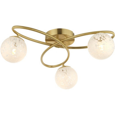 Loops Satin Brass Semi Flush Low Ceiling Light - White Confetti Multi Arm Glass - 3 X 3W Led G9 - image 1