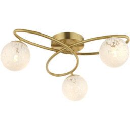 Loops Satin Brass Semi Flush Low Ceiling Light - White Confetti Multi Arm Glass - 3 X 3W Led G9
