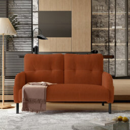 HomeTouch Modern Fabric Upholstered 2-Seater Double Sofa With Side Pockets & Armrests Orange Loveseat - thumbnail 1
